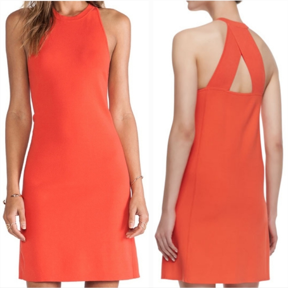 EUC Theory Wellra Flame‎ Crossback Sleeveless Ponte Knit Mini Dress Medium Coral